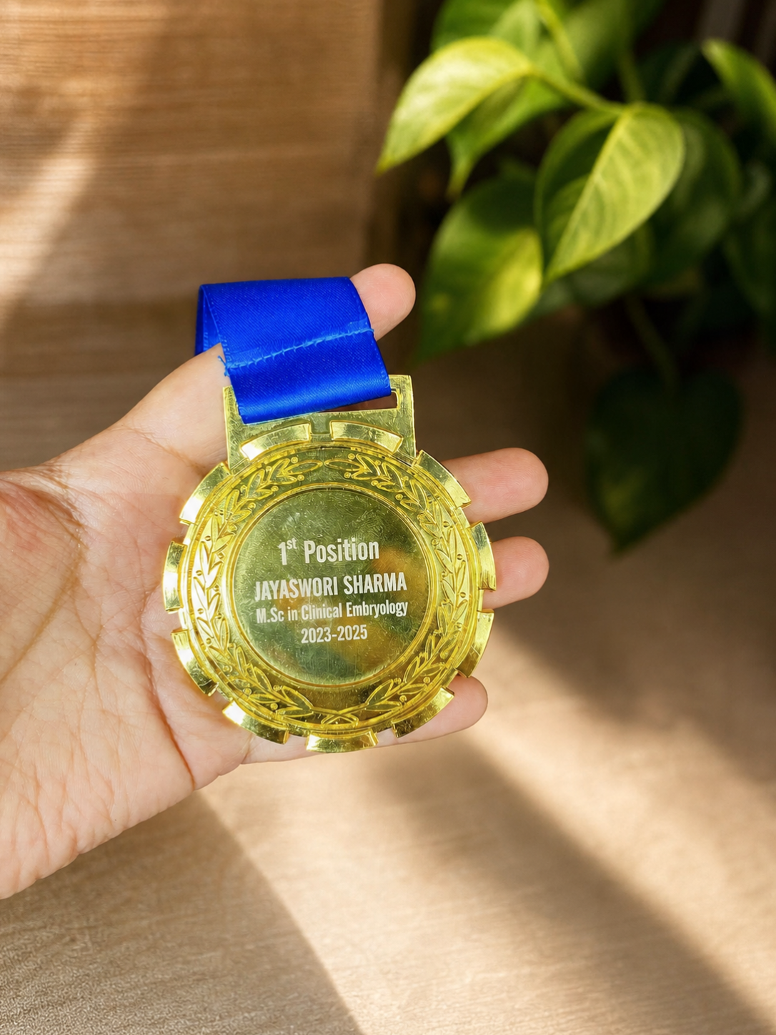 1st Position Gold Medal — M.Sc. Clinical Embryology 2023–2025